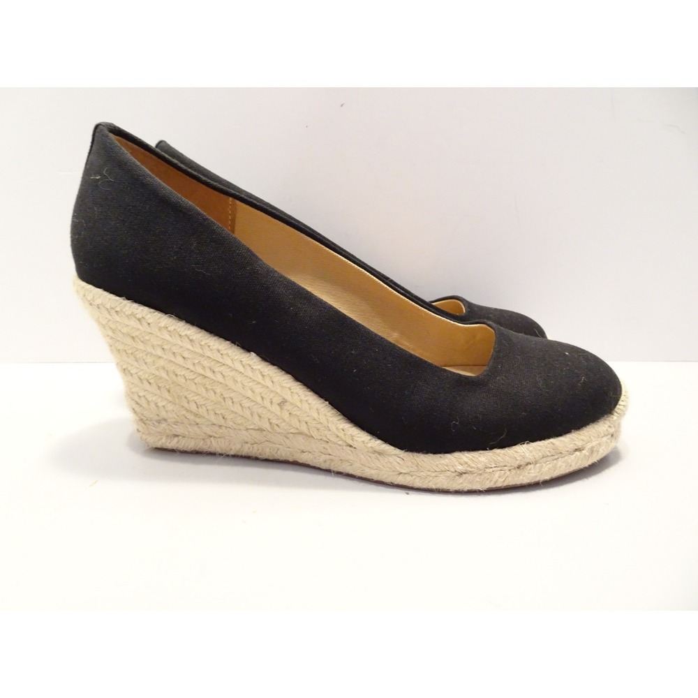 J.Crew Womens Black Canvas Espadrille Wedge Pumps Size 7 AL003